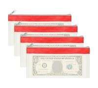 PATIKIL 8.5x4 Inch Money Bags with Zipper, 4Pcs Clear PVC Cash Deposit Bank Pouch Envelopes Check Wallet for Coin Cosmetics Invioce Bill, Red