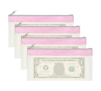 PATIKIL 8.5x4 Inch Money Bags with Zipper, 4Pcs Clear PVC Cash Deposit Bank Pouch Envelopes Check Wallet for Coin Cosmetics Invioce Bill, Pink