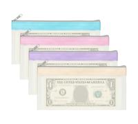 PATIKIL 8.5x4 Inch Money Bags with Zipper, 4Pcs Clear PVC Cash Deposit Bank Pouch Envelopes Check Wallet for Coin Cosmetics Invioce Bill, Blue/Pink/Purple/Beige