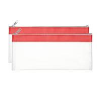 PATIKIL 8.7x3.9 Inch Money Bags with Zipper, 2 Pcs Clear PVC Cash Deposit Bank Pouch Envelopes Makeup Bag Check Wallet for Coin Cosmetics Bill, Red