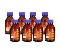PATIKIL 8 Pack Reagent Media Storage Bottles, 500ml Borosilicate Glass Graduated Round Bottles with GL45 Blue Screw Cap for Lab Water Reagent Liquids, Brown