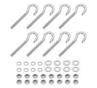 PATIKIL 8 Pcs M5 x 37mm Hook Bolt, 60mm Length Stainless Steel Lifting Shoulder Eye Bolts with Double Nuts and Flat Washer Spring Washer for Indoor Outdoor
