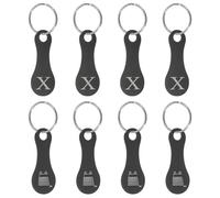 PATIKIL 8 Pcs Stainless Steel Shopping Trolley Token, Metal Quarter Holder Keychain Bulk Shopping Key Ring for Supermarket Shops, Black, Engraved Letter x & Pattern Grocery Cart