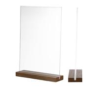 PATIKIL 8" x 12" Acrylic Sign, 2Pcs T-Shape Acrylic Sign Holders with Wood Base Vertical A4 Double Sided Clear Table Display Menu Paper Stand Holder for Wedding Store Office Hotel
