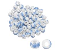 PATIKIL 80 Pcs Ceramic Beads for Jewelry Making, 8mm Flower Printed Porcelain Beads Handmade Glazing Beading Supplies for Earring Necklace Bracelets DIY Crafts, Light Blue Plum Blossom