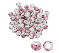 PATIKIL 80 Pcs Ceramic Beads for Jewelry Making, 8mm Flower Printed Porcelain Beads Handmade Glazing Beading Supplies for Earring Necklace Bracelets DIY Crafts, Rose Red Plum Blossom