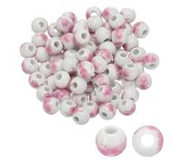 PATIKIL 80 Pcs Ceramic Beads for Jewelry Making, 8mm Flower Printed Porcelain Beads Handmade Glazing Beading Supplies for Earring Necklace Bracelets DIY Crafts, Pink Plum Blossom