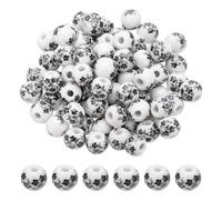 PATIKIL 80 Pcs Porcelain Beads, 10mm Printed Ceramic Beads Round Flower Beads Handmade Spacer Beads for Jewelry Making Earring Necklace DIY Crafts, Black