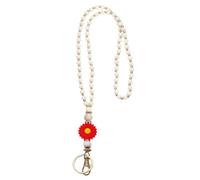PATIKIL 80cm/31.5Inch Wood Beaded Lanyard, Cute Sunflower Wooden Beaded Lanyard for ID Badges Keychain Women Office Workers Teachers, Red