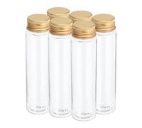 PATIKIL 80ml Plastic Test Tubes with Screw Caps, 6Pcs 128x33mm Flat Bottom Tubes for Scientific Party Decoration Candy Bead Storage Bath Salt, Gold Tone