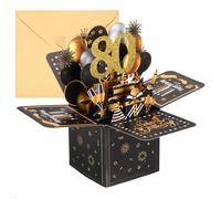 PATIKIL 80th Birthday Card, Pop-Out Birthday Card Funny birthday happy Card Sweet 3D with Greeting Card and Envelope for Women Girl Boy Mom Gift Best Friend Decoration, Black Gold