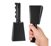 PATIKIL 8inch Cow Bells for Football Games, 2pcs Cowbells for Sporting Events Bulk Loud Noise Makers Metal Cow Bell with Handle for Cheering Competition Marathon Wedding DIY Paint, Black