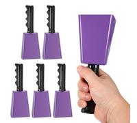 PATIKIL 8inch Cow Bells for Football Games, 6pcs Cowbells for Sporting Events Bulk Loud Noise Makers Metal Cow Bell with Handle for Cheering Competition Marathon Wedding DIY Paint, Purple