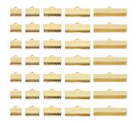 PATIKIL 8mm/10mm/13mm/20mm/25mm Ribbon Ends Crimp Clamp 150pcs Pinch Crimp End Bracelet Bookmark Cord Ends Fasteners Clasp for Leather DIY Craft Jewelry Making Deep Gold