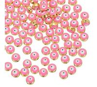 PATIKIL 8mm Evil Eye Beads, 100 Pcs Flat Round Turkish Evil Eye Charm with Golden Edge Spacer Beads Eyeball Bead for Bracelet DIY Necklace Earrings Making, Rose Red