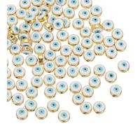 PATIKIL 8mm Evil Eye Beads, 100 Pcs Flat Round Turkish Evil Eye Charm with Golden Edge Spacer Beads Eyeball Bead for Bracelet DIY Necklace Earrings Making, White