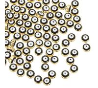 PATIKIL 8mm Evil Eye Beads, 100 Pcs Flat Round Turkish Evil Eye Charm with Golden Edge Spacer Beads Eyeball Bead for Bracelet DIY Necklace Earrings Making, Black
