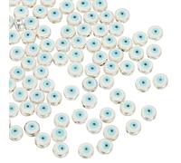 PATIKIL 8mm Evil Eye Beads, 100 Pcs Flat Round Turkish Evil Eye Charm with Silver Edge Spacer Beads Eyeball Bead for Bracelet DIY Necklace Earrings Making, White
