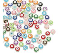 PATIKIL 8mm Evil Eye Beads, 100 Pcs Flat Round Turkish Evil Eye Charm with Silver Edge Spacer Beads Eyeball Bead for Bracelet DIY Necklace Earrings Making, Mix Color
