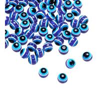 PATIKIL 8mm Evil Eye Beads, 200 Pcs Resin Turkish Evil Eye Charm Round Spacer Beads Pendant Connector for DIY Art Craft Bracelet Necklace Earrings Making, Bright Blue