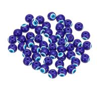 PATIKIL 8mm Evil Eye Beads, 50 Pcs Glass Turkish Evil Eye Charm Round Spacer Beads Pendant Connector for DIY Art Craft Bracelet Necklace Earrings Making, Dark Blue