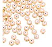 PATIKIL 8mm Evil Eye Beads, 60 Pcs Flat Round Turkish Evil Eye Charm with Golden Edge Spacer Beads Eyeball Bead for Bracelet DIY Necklace Earrings Making, Pink