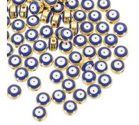 PATIKIL 8mm Evil Eye Beads, 60 Pcs Flat Round Turkish Evil Eye Charm with Golden Edge Spacer Beads Eyeball Bead for Bracelet DIY Necklace Earrings Making, Blue