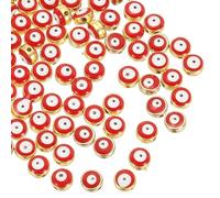 PATIKIL 8mm Evil Eye Beads, 60 Pcs Flat Round Turkish Evil Eye Charm with Golden Edge Spacer Beads Eyeball Bead for Bracelet DIY Necklace Earrings Making, Red