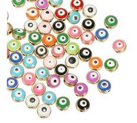 PATIKIL 8mm Evil Eye Beads, 60 Pcs Flat Round Turkish Evil Eye Charm with Golden Edge Spacer Beads Eyeball Bead for Bracelet DIY Necklace Earrings Making, Mix Color