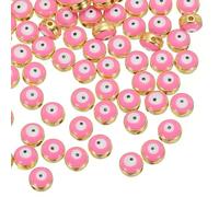 PATIKIL 8mm Evil Eye Beads, 60 Pcs Flat Round Turkish Evil Eye Charm with Golden Edge Spacer Beads Eyeball Bead for Bracelet DIY Necklace Earrings Making, Rose Red