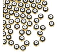 PATIKIL 8mm Evil Eye Beads, 60 Pcs Flat Round Turkish Evil Eye Charm with Golden Edge Spacer Beads Eyeball Bead for Bracelet DIY Necklace Earrings Making, Black