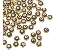 PATIKIL 8mm Evil Eye Beads, 60 Pcs Flat Round Turkish Evil Eye Charm with Golden Edge Spacer Beads Eyeball Bead for Bracelet DIY Necklace Earrings Making, Coffee