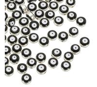 PATIKIL 8mm Evil Eye Beads, 60 Pcs Flat Round Turkish Evil Eye Charm with Silver Edge Spacer Beads Eyeball Bead for Bracelet DIY Necklace Earrings Making, Black
