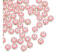 PATIKIL 8mm Evil Eye Beads, 60 Pcs Flat Round Turkish Evil Eye Charm with Silver Edge Spacer Beads Eyeball Bead for Bracelet DIY Necklace Earrings Making, Rose Red