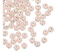 PATIKIL 8mm Evil Eye Beads, 60 Pcs Flat Round Turkish Evil Eye Charm with Silver Edge Spacer Beads Eyeball Bead for Bracelet DIY Necklace Earrings Making, Pink