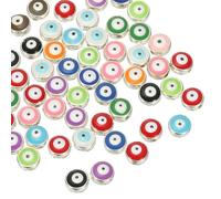 PATIKIL 8mm Evil Eye Beads, 60 Pcs Flat Round Turkish Evil Eye Charm with Silver Edge Spacer Beads Eyeball Bead for Bracelet DIY Necklace Earrings Making, Mix Color