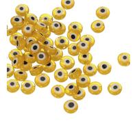 PATIKIL 8mm Flat Evil Eye Beads, 100 Pcs Turkish Evil Eye Charm Round Shape Spacer Beads Pendant Connector for DIY Art Craft Bracelet Necklace Earrings Making, Yellow