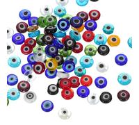 PATIKIL 8mm Flat Evil Eye Beads, 100 Pcs Turkish Evil Eye Charm Round Shape Spacer Beads Pendant Connector for DIY Art Craft Bracelet Necklace Earrings Making, Multicolored