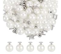 PATIKIL 8mm Pearl Rivet Studs, 120 Pcs Leather Rivets Pearl Rivet Buttons Spikes for Leather Crafting for Decor Repair DIY Clothing Belts Bags Shoes, White