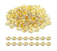 PATIKIL 8mm Rondelle Spacer Bead, 200 Pcs Crystal Rhinestone Loose Bead Spacers for Jewelry Making, DIY Bracelets, Necklace, Gold/AB White