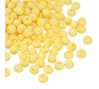 PATIKIL 8mm Round Strip Bead, Yellow and White Acrylic Rainbow Beads Colorful Jewelry DIY Making Beads Supplies for Bracelets Necklaces, 100 Pcs