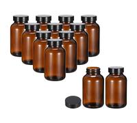 PATIKIL 8oz(240ml) Glass Sample Bottles, 12Pcs Wide Mouth Round Bottle Dispensing Bottles with Black Poly Cone Cap for Reagent Liquids, Essential Oils, Perfume, Amber