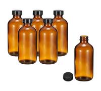 PATIKIL 8oz(240ml) Glass Sample Bottles, 6Pcs Round Bottle Dispensing Bottles with Black Poly Cone Cap for Reagent Liquids, Essential Oils, Perfume, Amber