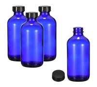 PATIKIL 8oz(240ml) Glass Sample Bottles, 6Pcs Round Bottle Dispensing Bottles with Black Poly Cone Cap for Reagent Liquids, Essential Oils, Perfume, Blue
