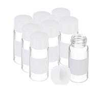 PATIKIL 8pcs 10ml Small Clear Glass Vials with White Screw Cap, Borosilicate Glass Sample Bottles with Writing Label for Solid Liquid Powder Storage