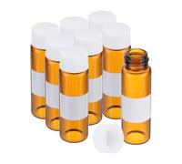 PATIKIL 8pcs 15ml Small Brown Glass Vials with White Screw Cap, Borosilicate Glass Sample Bottles with Writing Label for Solid Liquid Powder Storage