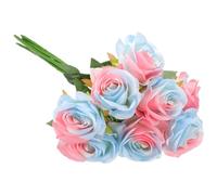 PATIKIL 8pcs Artificial Roses with Long Stems - Real Look and Touch Silk Flowers for Home Decor, Table Decorations, Wedding - Gradient Blue Pink