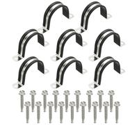 PATIKIL 8Pcs Pipe Clamps, 2-7/8 Inch 304 Stainless Steel Rubber Cushioned U Bracket Conduit Clamps Pipe Strap Wire Clips with Hexagonal Screw for Tube Hose Cord Installation, 48mm