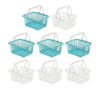 PATIKIL 8PCS Small Plastic Basket,Mini Storage Basket Grocery Tiny Shopping Baskets with Handle Organizer Filtered Water for Organizing Toys Fruits Veggies Snacks, White Cyan
