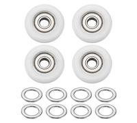 PATIKIL 8x31.5x9mm Ball Bearing Guide Pulley Roller Kit, 4Pcs Nylon Round Wheel Double Metal Sealed Roller Idler Bearing Pulley with 8Pcs Gaskets for Door Furniture Gym Accessories, White
